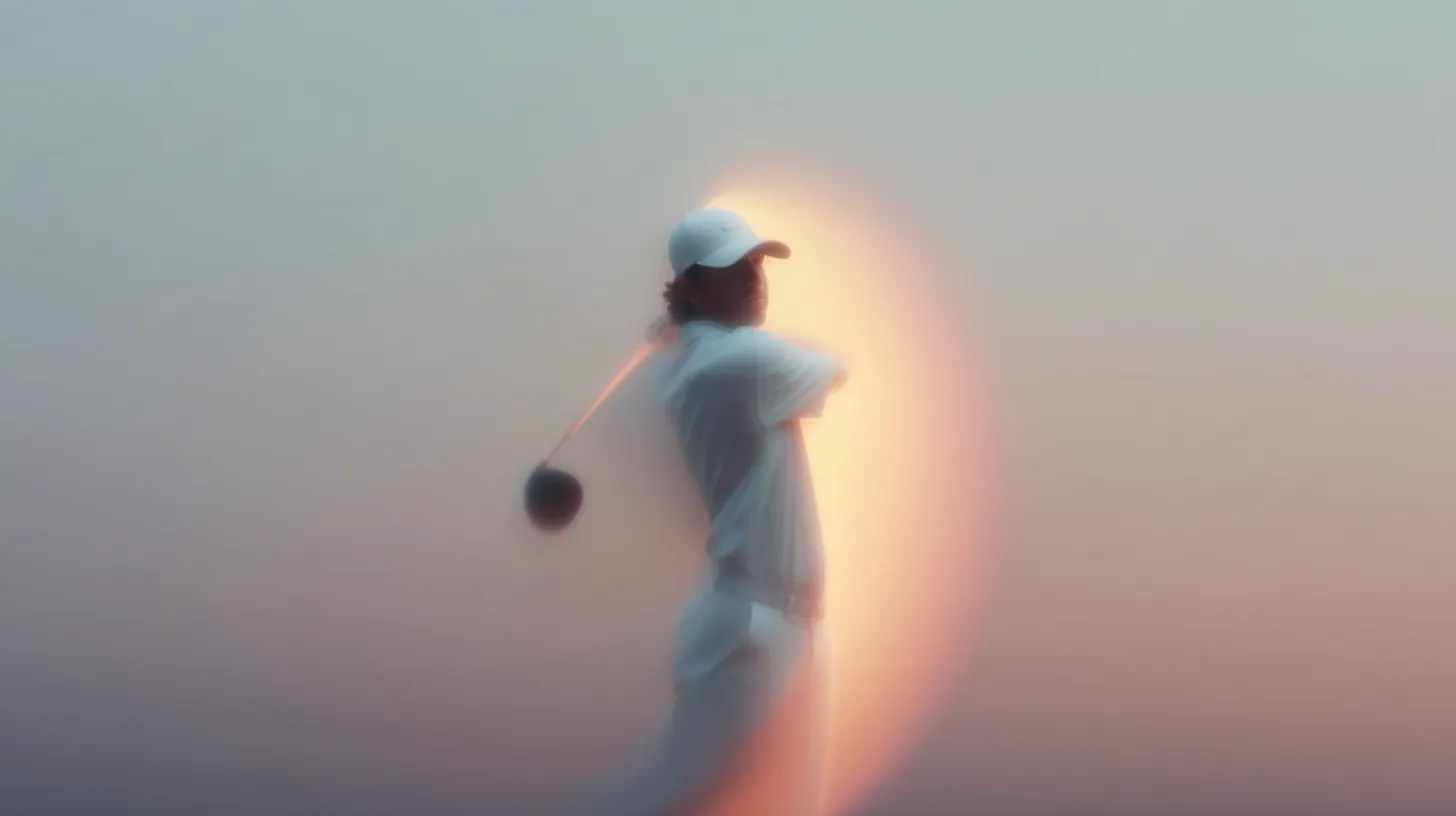 Golfer mid-swing inside a warm halo of light